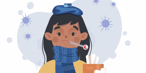 Illustration d'une personne malade avec un thermomètre en bouche